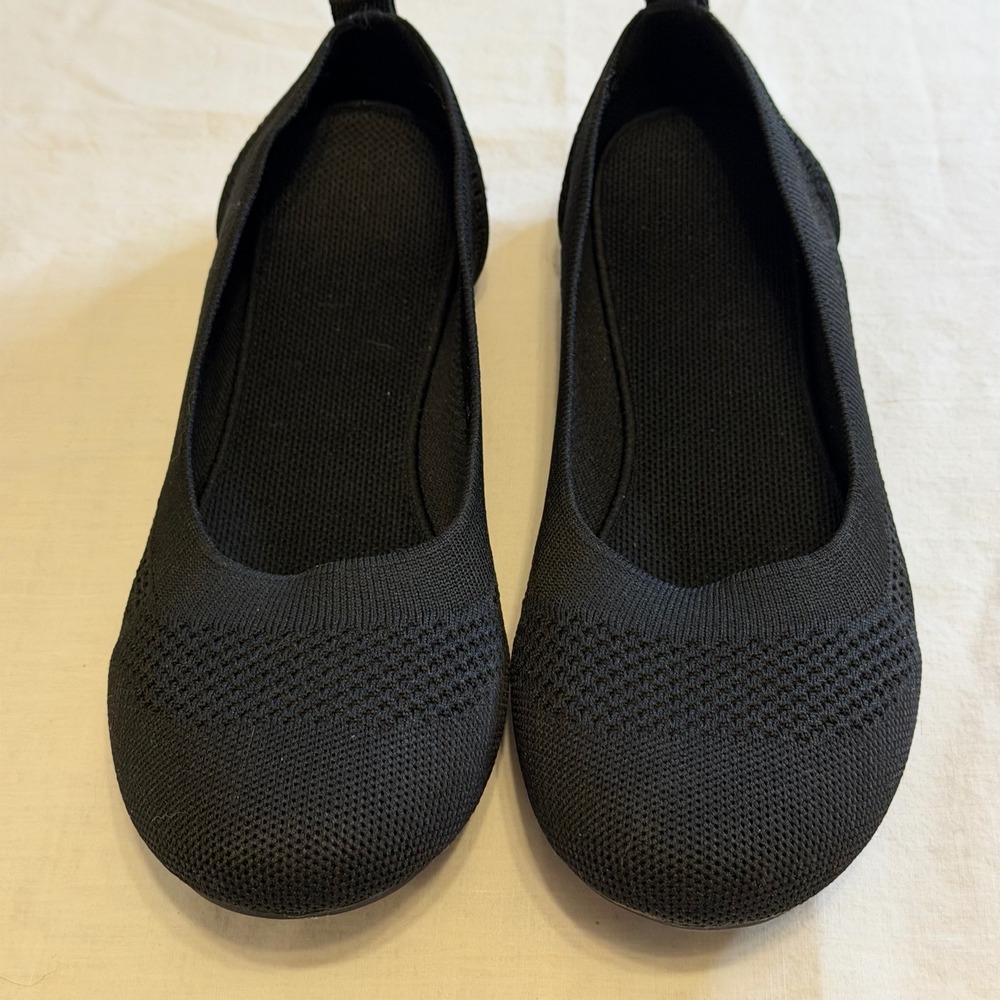 Black Knit Ballet Flats Slip On Comfort Shoes JS017 Size 10.5